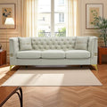 KEIKI 82" Oversized Luxury Velvet Chesterfield Sofa with 2 Pillows, Deep Button Tufted Backrest, Modern Style Gold Metal Accents 3-Seater Couch, Easy Assembly, for Living Room, Apartment, Cream White - color: Cream White, size: 82"