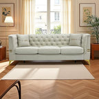 KEIKI 82" Oversized Luxury Velvet Chesterfield Sofa with 2 Pillows, Deep Button Tufted Backrest, Modern Style Gold Metal Accents 3-Seater Couch, Easy Assembly, for Living Room, Apartment, Cream White - color: Cream White, size: 82"