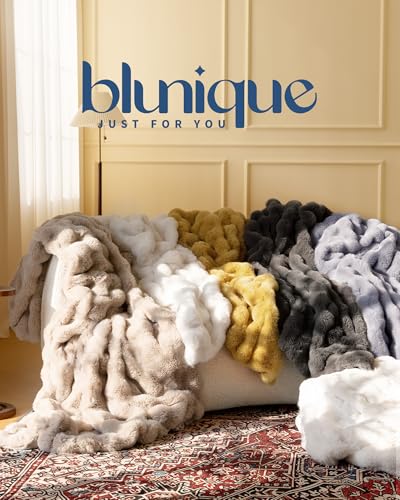 Ultra Soft Cozy Faux Fur Throw Blanket, Fuzzy Plush Thick Bubble Blanket, Oversize Luxury Fluffy Blanket for Couch, Bed, and Living Room, 60x80 Inches, Dark Grey Taupe - color: Bubble Dark Grey, size: Twin