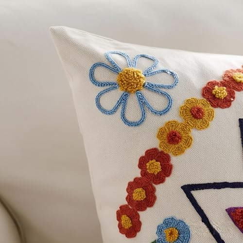 Boho Throw Pillows,18x18 Accent Throw Pillow Covers,Bohemian Embroidered Textured Cushion Case,Sunflower Decorative Farmhouse Pillowcase for Couch Sofa Bedroom Living Room Home Decor Orange