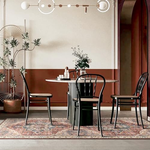 Deerly 3x8 Washable Vintage Area Rugs for Hallway Bohemian Non-Slip Low-Pile Floor Carpet for Kitchen Bathroom Bedroom Dining Room, Brickred/Multi - color: Brickred & Multi, size: 3' x 8' (Runner)