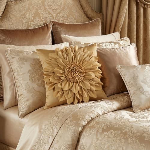 Bella's Giftshop 3D Sunflower Decorative Throw Pillow Covers for Bed Sofa Couch Car, Accent Floral Taffeta Cushion Cover, Handmade Pillow Cases Living Room Decor, 17x17 Inch-Gold - color: Gold
