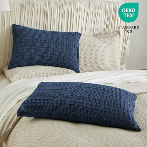 PHF 100% Cotton Waffle Pillow Shams Standard Size, 2 Pack 20" x 26" Soft Skin-Friendly Pillowcases, No Filling, Aesthetic Woven and Breathable Waffle Weave Pillow Case Covers for Bed, Blue Sapphire - color: Blue Sapphire, size: 26" x 20" (Pack of 2)
