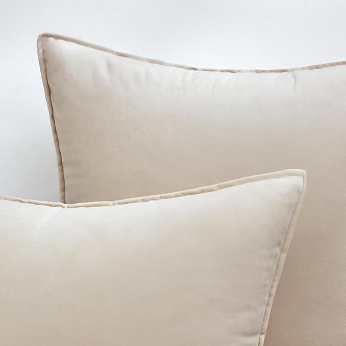 MIULEE Cream White Velvet Throw Pillow Covers 20x20 Soft Decorative Solid Square Cushion Cases Pack of 2 Modern Luxury Home Decor for Couch, Sofa, Bedroom