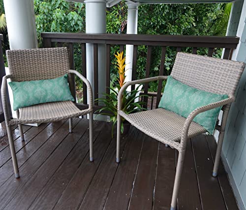 Indoor/Outdoor Polyester Fabric Lumbar Pillow Cover, All-Weather Waterproof Rectangular Cushion Case for Patio Furniture, 12 x 18 Set of 2 - Ogee-44 - color: Aquamarine, size: 18" x 12" (Pack of 2)