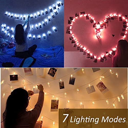 Solhice Photo Clips String Lights Color Changing 10ft, 20 LEDs RGB Hanging Pictures Wall Display Lights for Teenager Christmas Gift, Teen Girl Room Decor with USB Powered Remote Control - size: 10ft