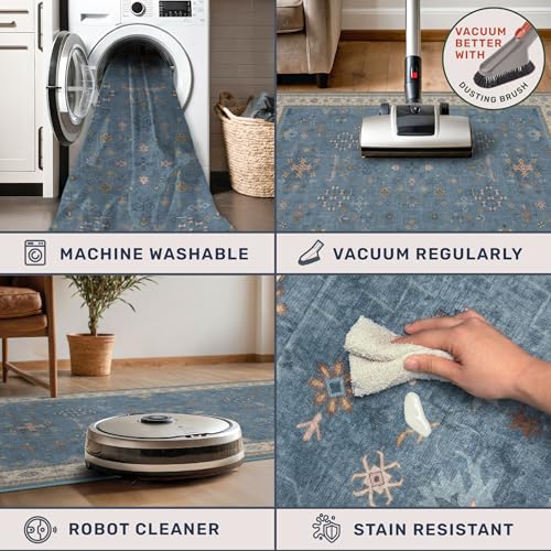Blue 2x3 Washable Rug for Entryway Indoor, Kitchen Floor Waterproof, Bathroom, Powder Room, Non Slip Low Pile Stain & Fade Resistant, Modern Eclectic Floral Decor - color: Dusty Blue, size: 2' x 3' (Rectangular)