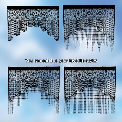 Lace Door String Curtain for Doorways，Bohemian Curtains Window Wall Closet Bedroom Kitchen Hippie Hanging Panels Boho Room Divider - color: Black, size: 39"W x 79"L (Pack of 1)