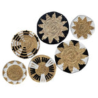 Laquedecraft Boho Wicker Rattan Plate Basket Set For Décor Hanging Wall | Large Woven Farmhouse Rustic Bohemian Art Baket Hangings For Decorative Home, Bedroom, Living Room, Kitchen, Bathroom (Art Deco, Natural, Set of 6) - size: Set of 6, style: Art Deco