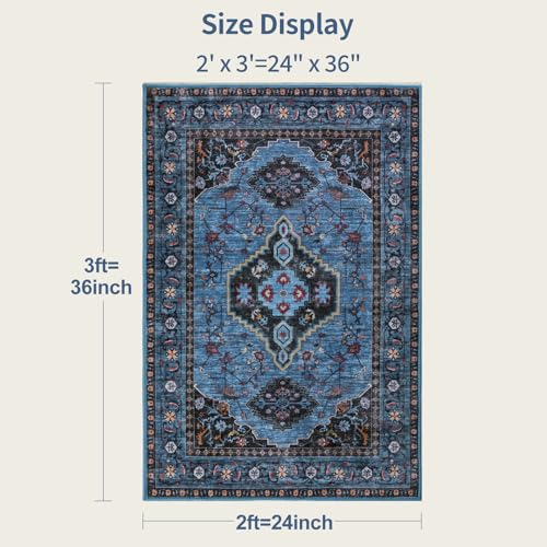 Tangsoo Blue 2x3 Washable Rugs for Entryway Oriental Non Slip Small Area Rug, Vintage Indoor Front Door Rug, Print Door Mat Indoor Entrance Soft Low Pile Throw Rug for Entry Kitchen Bedroom Blue/Black - color: Blue/Black, size: 2' X 3' (Rectangular)