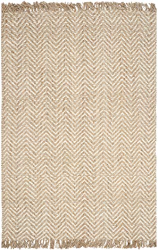 SAFAVIEH Natural Fiber Collection Area Rug - 5' x 8', Bleach & Natural, Handmade Chevron Fringe Jute, Ideal for High Traffic Areas in Living Room, Bedroom (NF458A) - size: 5' x 8' (Rectangular)