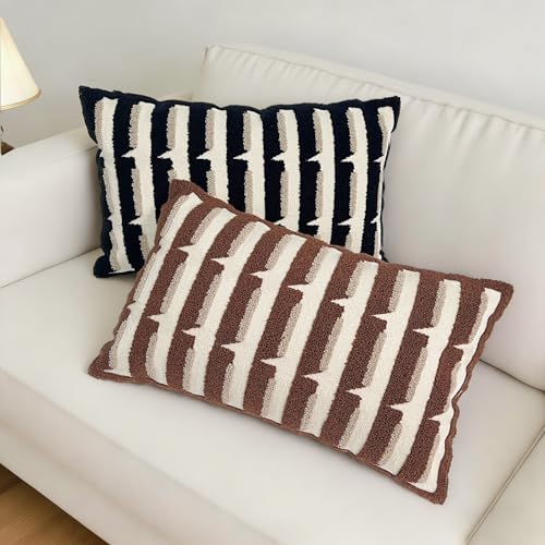 20"x20" Black Cream Stripe Tufted Pillow Covers Luxury Geometric Accent Pillows Soft Woven Decorative Pillow Cases for Couch, Sofa, Bedroom Décor (Black, 20"×12") - color: Black, size: 20" x 12" (Pack of 1)