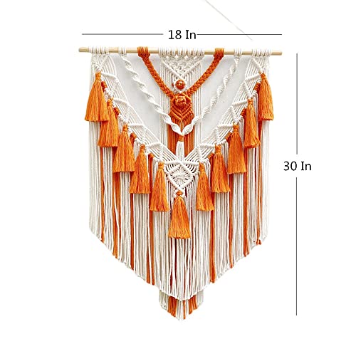 BMIDRUT Hanging Macrame Tapestry Woven Boho Wall Art Handmade Macrame Tapestry Home Wall Decor Wall Pediment 18x30 Inch (Orange) - color: Orange