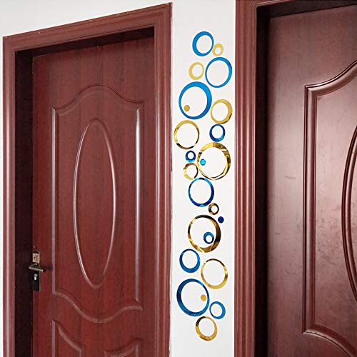 24Pcs Wall Decal Acrylic Modern Mirror Art Mural Wall Stickers for Living Room Bedroom Home Decor Blue+ Gold - color: 24pcs Circle(blue+ Gold)