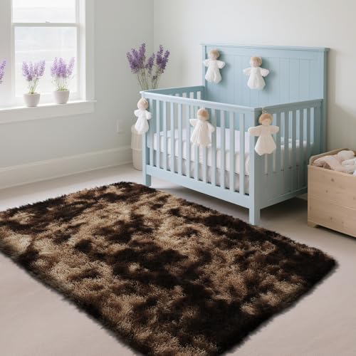 Fluffy Rug Shag Area Rug, Mottling Brown 2x4 Area Rugs for Bedroom, Small Bedside Rug, Soft Fluffy Shag Entryway Throw Rugs for Living Room Bedroom Room Home Decor - color: Mottling Beige, size: 2' x 4' (Rectangular)