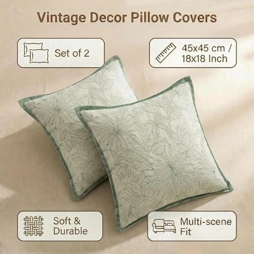 Floral Spring Throw Pillow Covers 18x18 Set of 2 Chenille Velvet Decorative Pillows for Bed Couch Living Room William Morris Farmhouse Cushion Covers Brown Beige - color: Floral Green, size: 18" x 18" (Pack of 2)