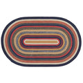 VHC Brands Stratton Primitive Jute Blue Striped Accent Rug Decor Oval w/Floor Pad 60"x96" - size: 60x96