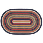 VHC Brands Stratton Primitive Jute Blue Striped Accent Rug Decor Oval w/Floor Pad 60"x96" - size: 60x96