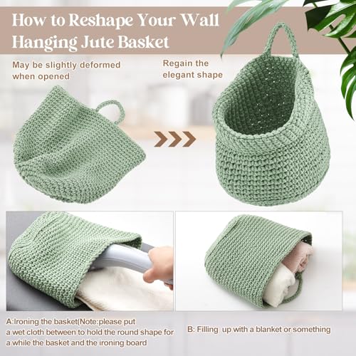 Honeydak Boho Decor Hanging Wall Baskets for Kitchen 3 Pack Teardrop Baskets with Hooks Storage Fruit Onion Vegetable Potato for Home 3 Sizes (Sage Green,Barrel,Cotton Rope) - color: Sage Green, size: Cotton Rope, style: Barrel