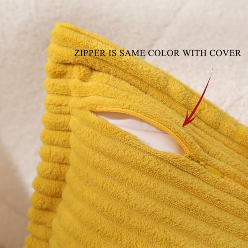 Corduroy Yellow Throw Pillow Covers Set of 2 Striped Boho Decorative with Edge Design,Super Soft Throw Pillow Cushion Covers for Couch Sofa Living Room Solid Square 18×18inch/45cm×45cm - color: Yellow, size: 18" x 18" (Pack of 2)