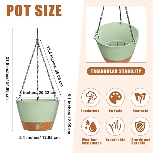 Amyhill 6 Pcs 8 Inch Hanging Planter for Indoor Plants Self Watering Hanging Pot Baskets with Drainage Hole Visible Water Level Tray with Hooks for Garden Outdoor(Green) - color: Green