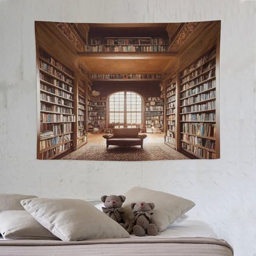 Vintage Bookshelf Tapestry,Library Wall Hanging Tapestries,Old Books on Shelf Classical Study Room Student Study College Dorm Bedroom Living Room 60"x40" inch - color: Bookshelf-9, size: W60xL40in