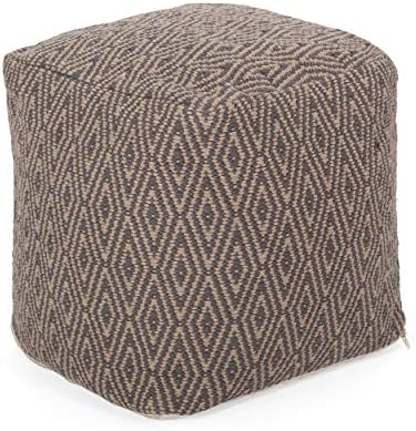 Foamma Pouf Ottoman Grey+Brown, 15"x15"x15" - Square Ottoman Foot Rest for Living Room and Bedroom, Pouf Footstool, Foot Rest for Couch, Boho Furniture for Home
