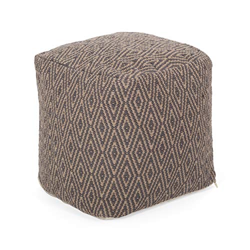 Foamma Pouf Ottoman Grey+Brown, 15"x15"x15" - Square Ottoman Foot Rest for Living Room and Bedroom, Pouf Footstool, Foot Rest for Couch, Boho Furniture for Home - color: Grey + Brown