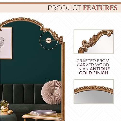 Wylde Iris English Estate Carved Arch Wood Wall Mirror, Mirror for Entryway, Living Room, Bathroom, Antique Gold, 22x30 - color: Antique Gold, size: 30"L x 22"W