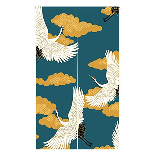 LIGICKY Noren Japanese Style Doorway Curtain Cranes Printed Linen Window Treatment Door Tapestry for Home Decoration 33.5" Width x 59" Long - color: Cran Flying on Yellow Cloud, size: 33.5"W x 59"L (Pack of 1)