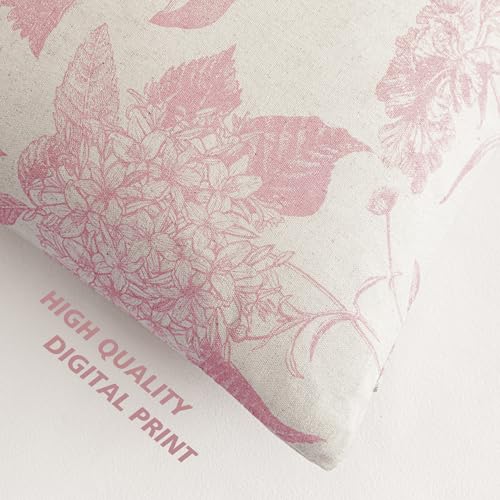 Foindtower Set of 2 Linen Floral Throw Pillow Covers Neutral Vintage Print Decorative Cozy Cushion Covers Farmhouse Boho Home Decor for Sofa Chair Couch Bedroom Living Room,18×18 Inch,Light Pink - color: Light Pink, size: 18" x 18" (Pack of 2)