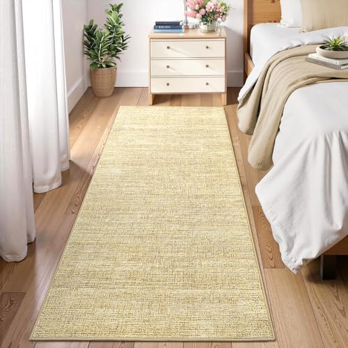Washable Runner Rug 2x6 Modern Solid Color Kitchen Runner Mat Minimalist Plain Long Runner Rug for Entryway Bedroom Bedside Non Slip Low Pile Boho Accent Solid Runner Rugs for Nursery, Tan 2'x6' - color: Tan, size: 2' x 6' (Runner)