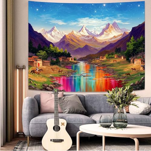 Wegklazax Rainbow River Tapestry, Fantasy Scenic Wall Art for Room Decor, Vibrant Nature Home Decor 60" L x 44" W - color: Blue Red, size: 60"L x 44"W