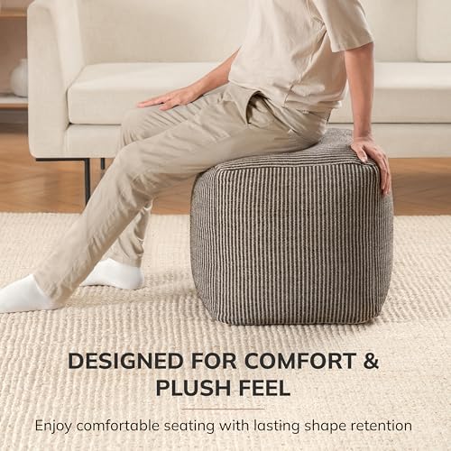 Anji Mountain Pouf Ottoman Foot Rest, Handmade Ottoman Pouf, Comfortable Foot Stool, Decorative Floor Seating for Living Room Decor, Bedroom & Home Décor Accent - Mocha Bisque - color: Mocha Bisque