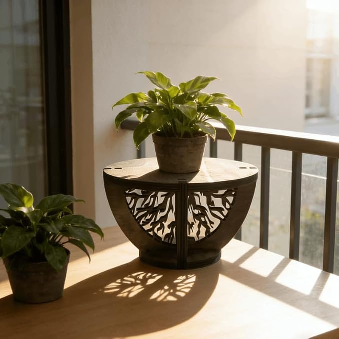 Indoor Wooden Plant Stand Holder for Sill, Desktop, - Single Flower Pot Rack for Small Plants - Unique Tree Root Design Elevate Your Plants in Style and Provide Additional Sunlight