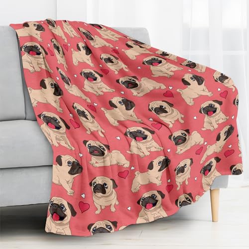 Throw Blanket for Couch, 300GSM Warm Soft Cozy Flannel Blanket, Cute Blanket for All Seasons Bedroom Home Decor Gifts, Pink Funny Dogs 50x60 Inches - color: Pink Funny Dogs