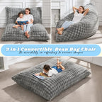 Hobestluk 3 in 1 Bean Bag Chair Giant Bean Bag Chairs for Adults with Bubble Cover Convertible Bean Bag Floor Cushion with Machine Washable Cover for Living Room (Bubble Grey) - color: Ash Grey