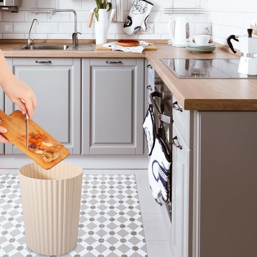 JiatuA Small Trash Can Plastic Wastebasket Round Garbage Container Bin for Bathroom, Kitchen, Bedroom, Home Office, College Dorm, Beige - color: Beige, size: 1.8 Gallons