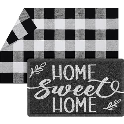 Geelin 2 Pcs 30'' x 18'' Doormat 43'' x 27.5'' Black and White Layered Rug for Front Door Mat Outside Entrance Welcome Door Mats for Indoor Outdoor Entryway Porch Decor(Home Sweet Home) - style: Home Sweet Home
