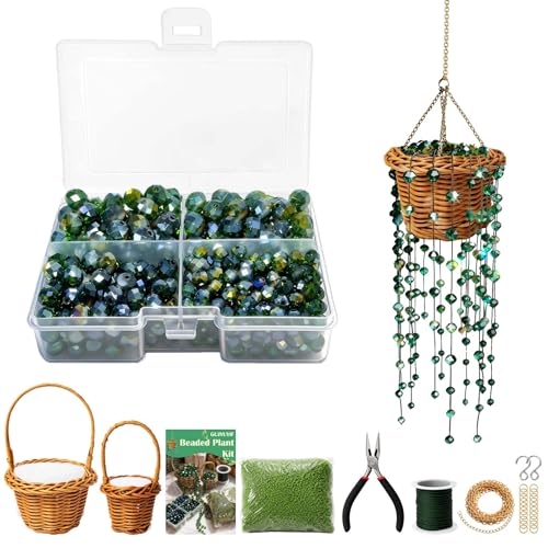 GUJYUYIF Green Glass Beads for Plant Making, Hanging Suncatchers Beading Kit for Jewelry Making DIY Craft Kit Plants Lover Gifts - color: Green