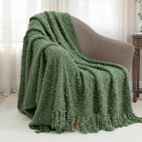 Winter Knit Throw Blanket Fluffy Fuzzy Soft Lightweight Cozy Farmhouse Tassels Chunky Knitted Throws for Couch Sofa Bed (Green, 50"x60") - color: Green, size: 50"x60"