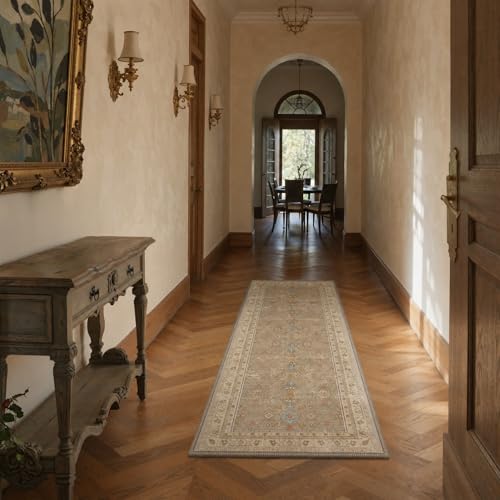 Bavni Kitchen Rug 2x5 Runner Rugs for Hallways Entryway, Washable Vintage Vintage Floral Carpet, Low Pile Lightweight Rug with Non Slip Backing, Warm Beige - color: Warm Beige, size: 2' x 5' (Rectangular)