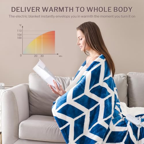 VENTIMI Electric Heated Blanket Full Size, 72" x 84" Heated Blanket with 9 Heat Levels & 2 to 10 Hours Auto Off, Fast Heating Blankets with ETL & FCC Certification, Navy - color: Navy, size: Full