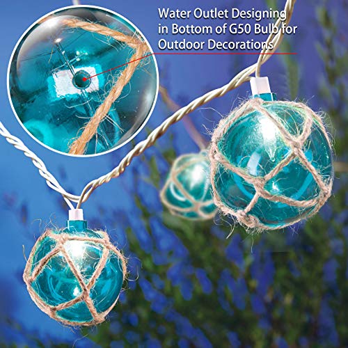 Brillarlights Nautical Beach String Lights, UL Certified 10 Incandescent Blue Globes, Waterproof 9.83FT Connectable Patio Lights, Ocean Coastal Fishing Decor for Lanai Deck Backyard Summer Party - color: Blue
