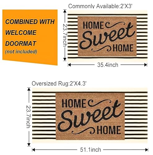 BUAGETUP Front Layered Door Mat 2'x3',Black and Beige Striped Outdoor Rug Machine Washable Cotton Outdoor Door MatEntryway Throw Rug for Indoor Entrance - color: Black Beige, size: 2' x 3' (Rectangular)