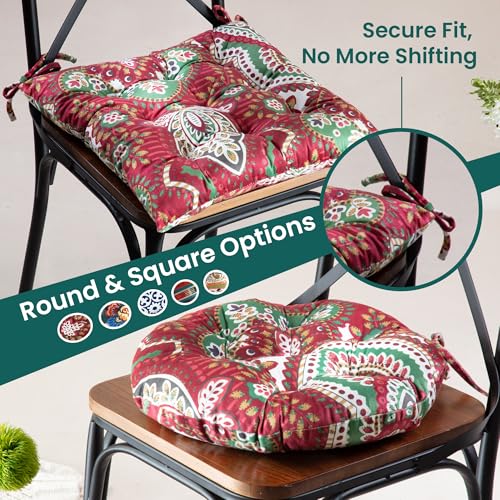 Boho Floor Cushion Set with Chair Pads 4-Pieces Extra Thick Floor Pillow, Round/Square Dining Chair Pad & Round Throw Pillow, Plush Velvet for Ergonomic Support, Boho Chic Home Decor Blue