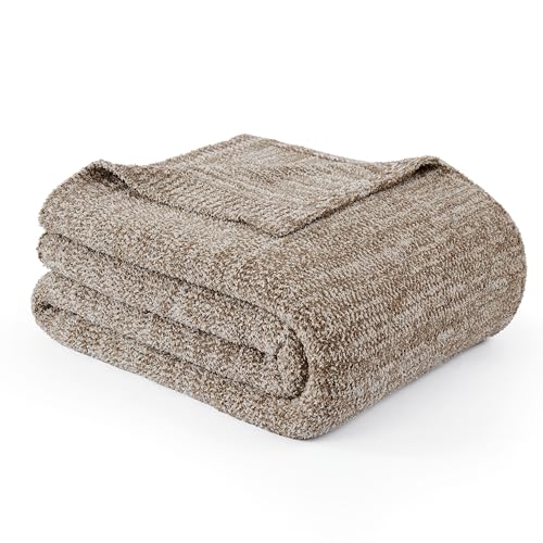 WDCOZY Taupe Melange Throw Blanket for Couch Bed Travel Camping, Reversible Super Soft Plush Knitted Blanket, Lightweight Cozy Fuzzy Fluffy Warm Throw, Textured Blanket for Home Decor, Tan 50"x60" - color: Taupe, size: Throw (50" x 60")