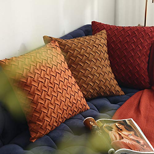vctops Christmas Boho Basket Weave Pattern Decorative Throw Pillow Cover Super Soft Suede Solid Square Accent Cushion Case for Couch Sofa Car (Rust Red,18"x18") - color: Rust Red, size: 18" x 18" (Pack of 1)