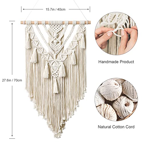 Dremisland Macrame Woven Wall Hanging Boho Geometric Woven Tapestry Beige & Grey Cotton Handmade Bohemian Art Decor with Tassel Craft Ornament for Bedroom Living Room Apartment Nursery (Beige-) - color: Beige-