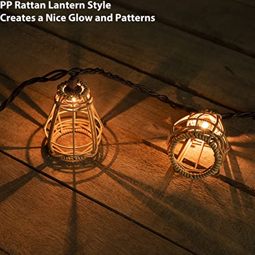 Decorative String Lights, UL Listed Rattan Lantern Style Patio Lights with 10 Mini Bulbs - Connectable, Weatherproof Plug In Lights for Indoor/Outdoor Home Decor, Pergola, Porch, Party and Backyard